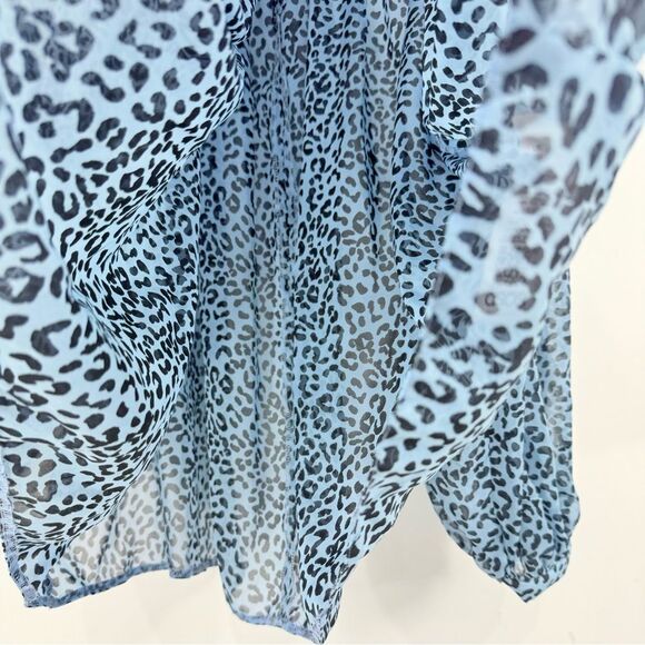 ASOS Blue Black Cheetah Print Semi Sheer Oversized Puff Sleeve Flowy Poet Blouse - Picture 13 of 16